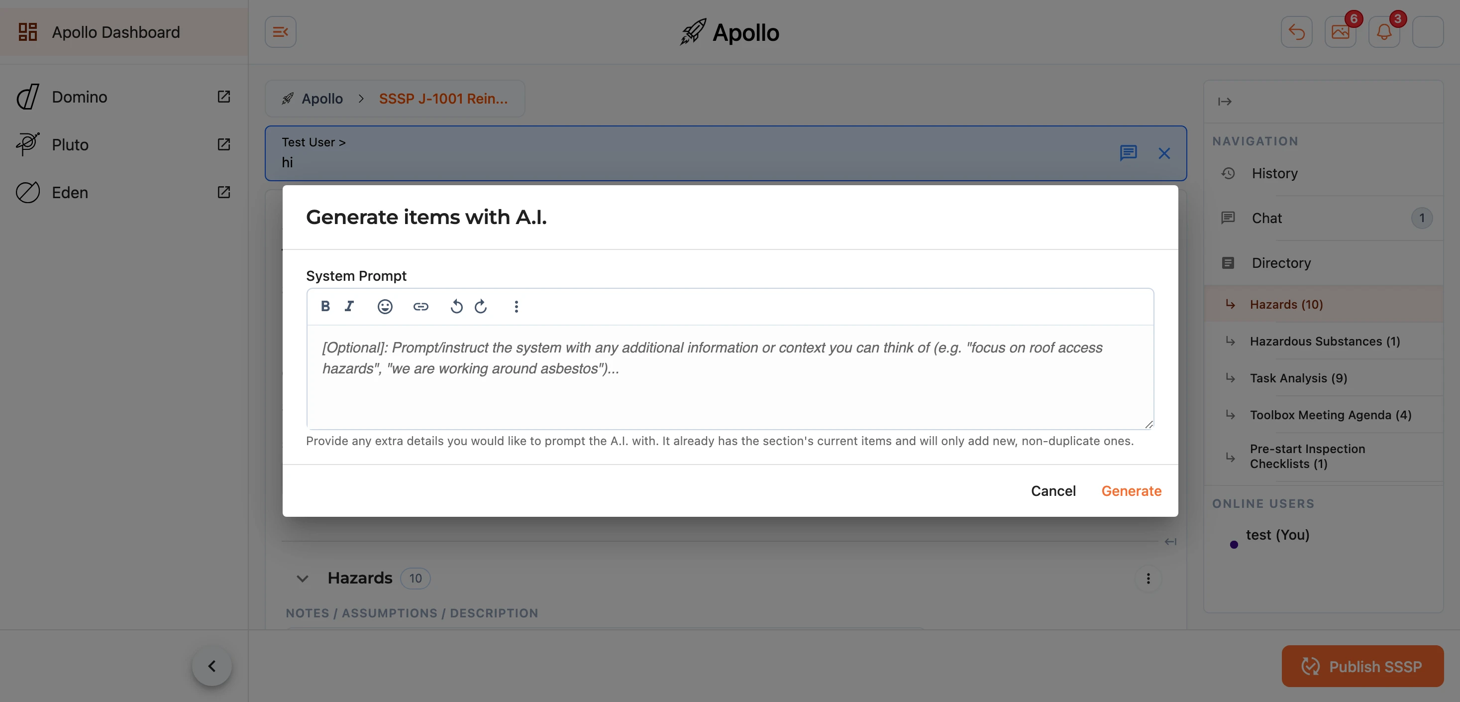 Generating section items with A.I.