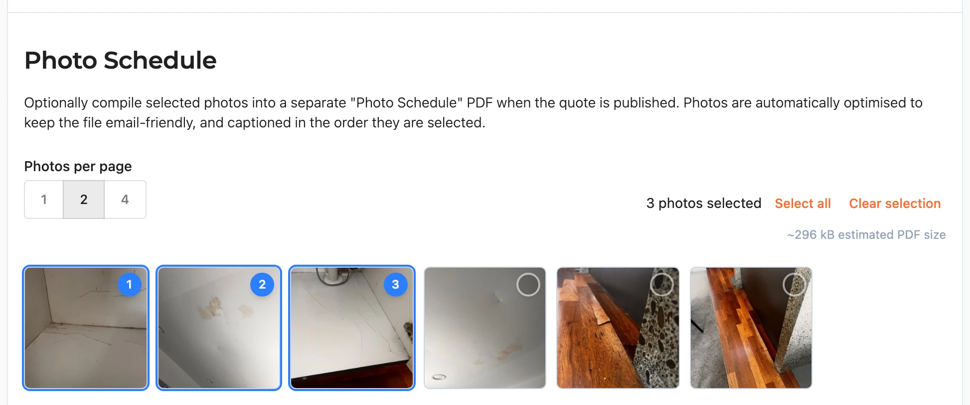 The Photo Schedule section