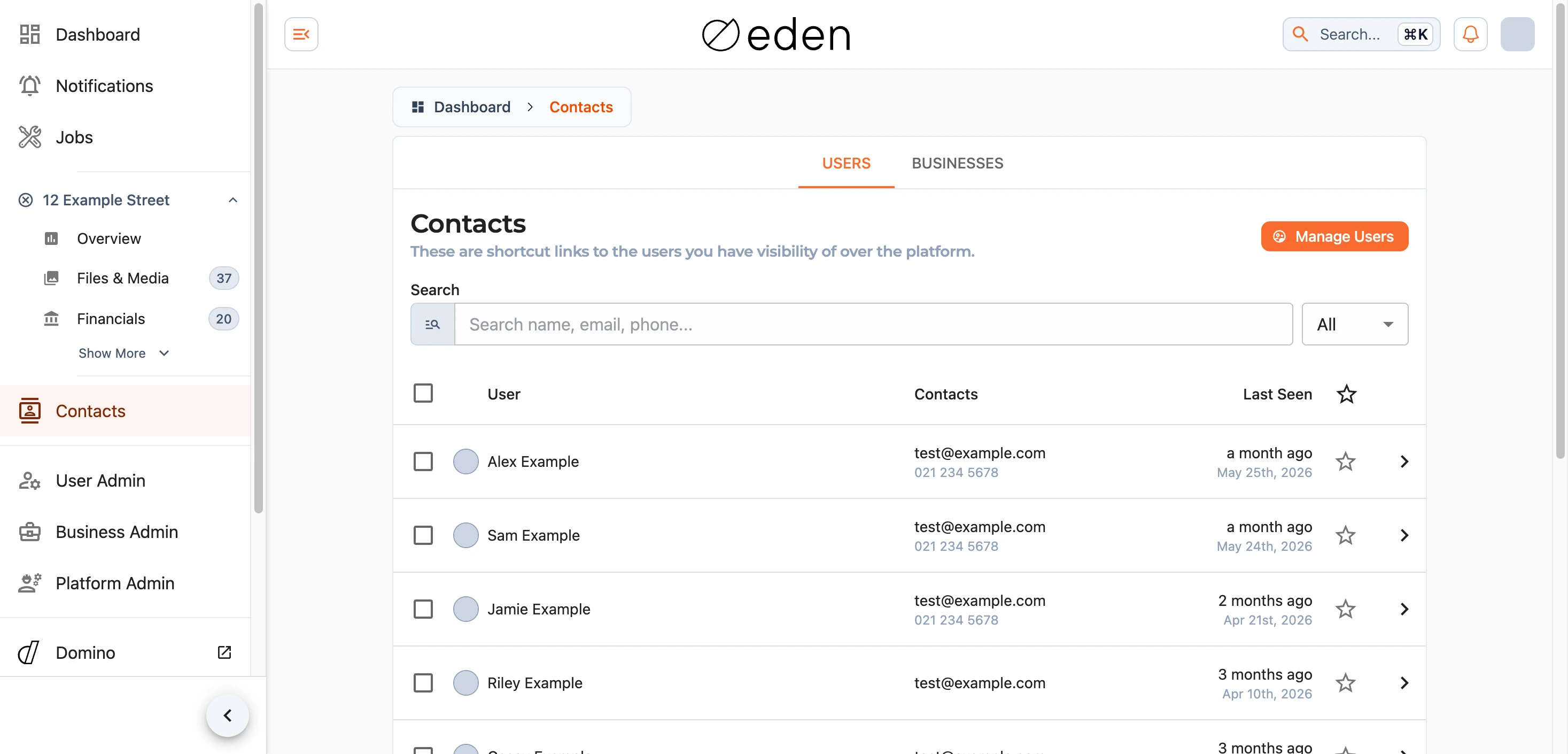 Contacts list